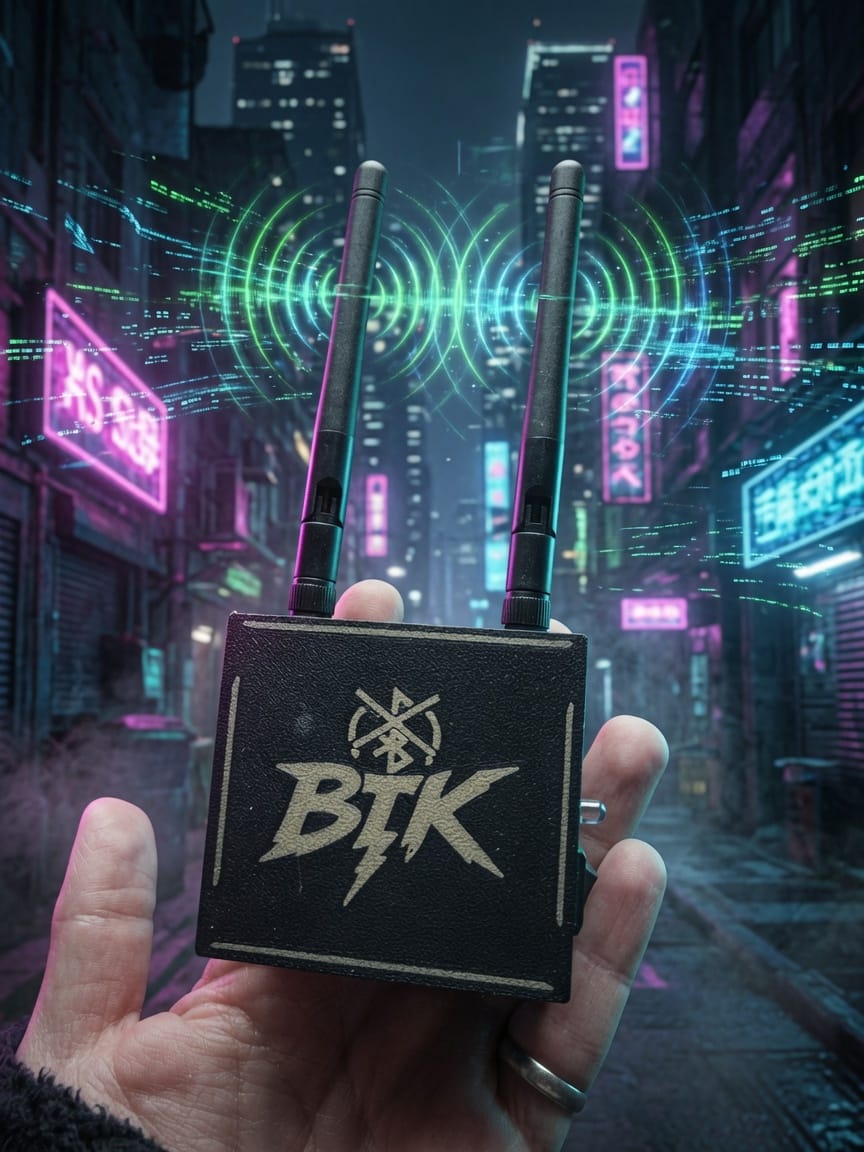 BTK Bluetooth Killer: placa de desarrollo ESP32 con doble antena emitiendo ruido en 2.4 GHz